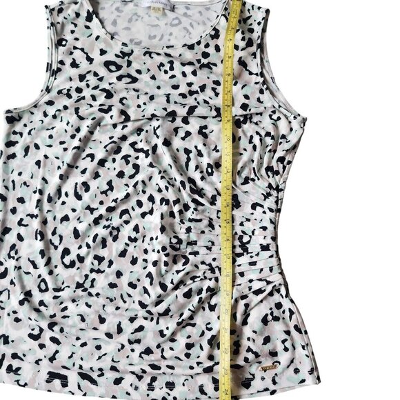Calvin Klein Womens Sleeveless Ruched Leopard Print Top Large - Picture 10 of 11